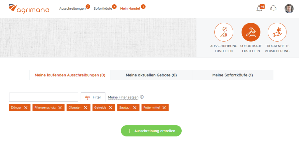 Startbildschirm der agrimand-App
